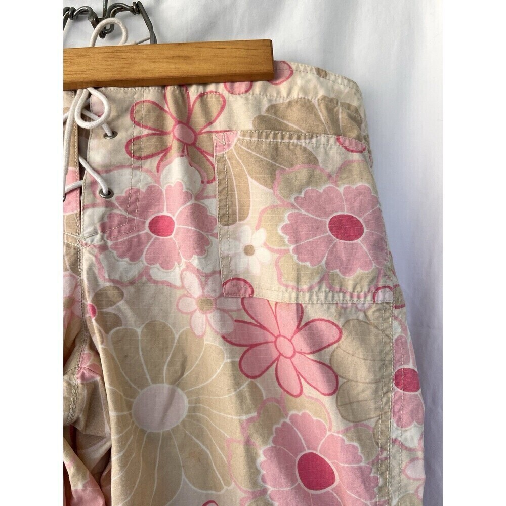 Vtg Y2K Old Navy Pink Floral Capri Khaki Pants M Low Rise Flower Power Boho - Picture 5 of 10